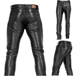 Men's Goth Steampunk Pu Leather Pant Black Motorcycle Rock Roll Slim Legging Pants Plus Size