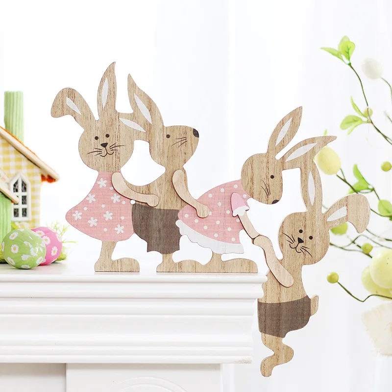 

Easter Party Wooden Seesaw Rabbit Ornament Creative Easter Household Decor Painted Graffiti Handicrafts Happy Easter Party Decor