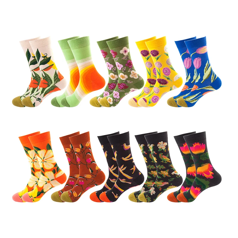 1 Pair Combed Cotton New Fashion Men Women Socks Harajuku Cartoon Flower Socks Skateboard Breathable Casual Socks Funny Sokken