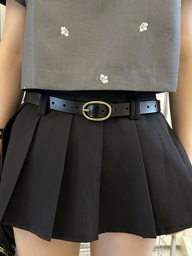 Damen-Gürtel aus echtem Leder, 2,3 cm breit, zweilagige Rindsleder-Metall-Dornschließe, schlichte Mode für Jeans – Detail 3