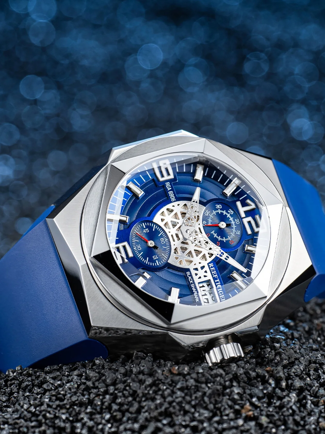 Reef Tiger Men Relógio Automático 43mm Relógio de Pulso Mecânico Vintage 50M À Prova D 'Água Lume Espelho de Safira Calendário Duplo Data da Semana