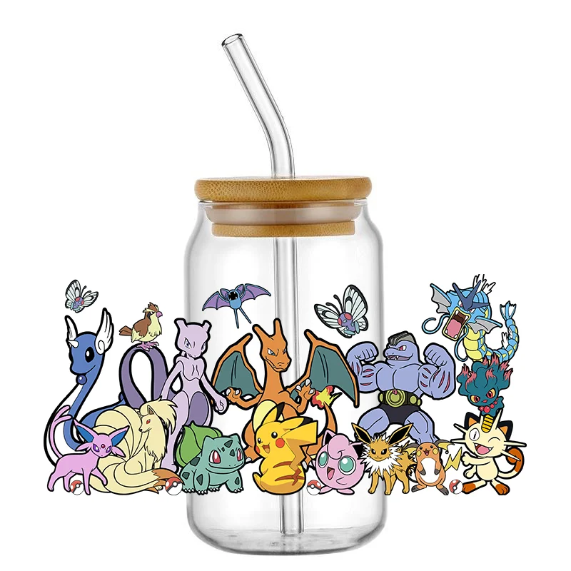 Funko Bestseller Niedliche Pokemon Beliebte 16oz UV DTF 3D Transfer Cartoon Aufkleber Folienaufkleber für Glas Dosen Becher Basteln DIY Kreativ