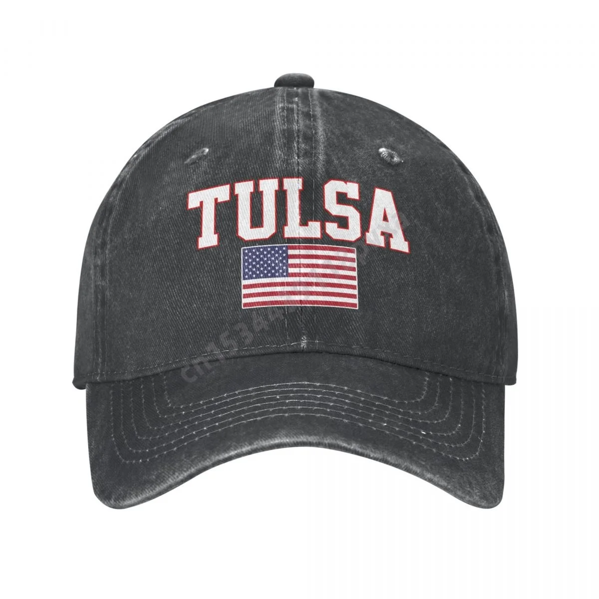 Tulsa America Flag USA United States City Charcoal Washed Denim Baseball Cap Men Classic Vintage Cotton Dad Trucker Hat