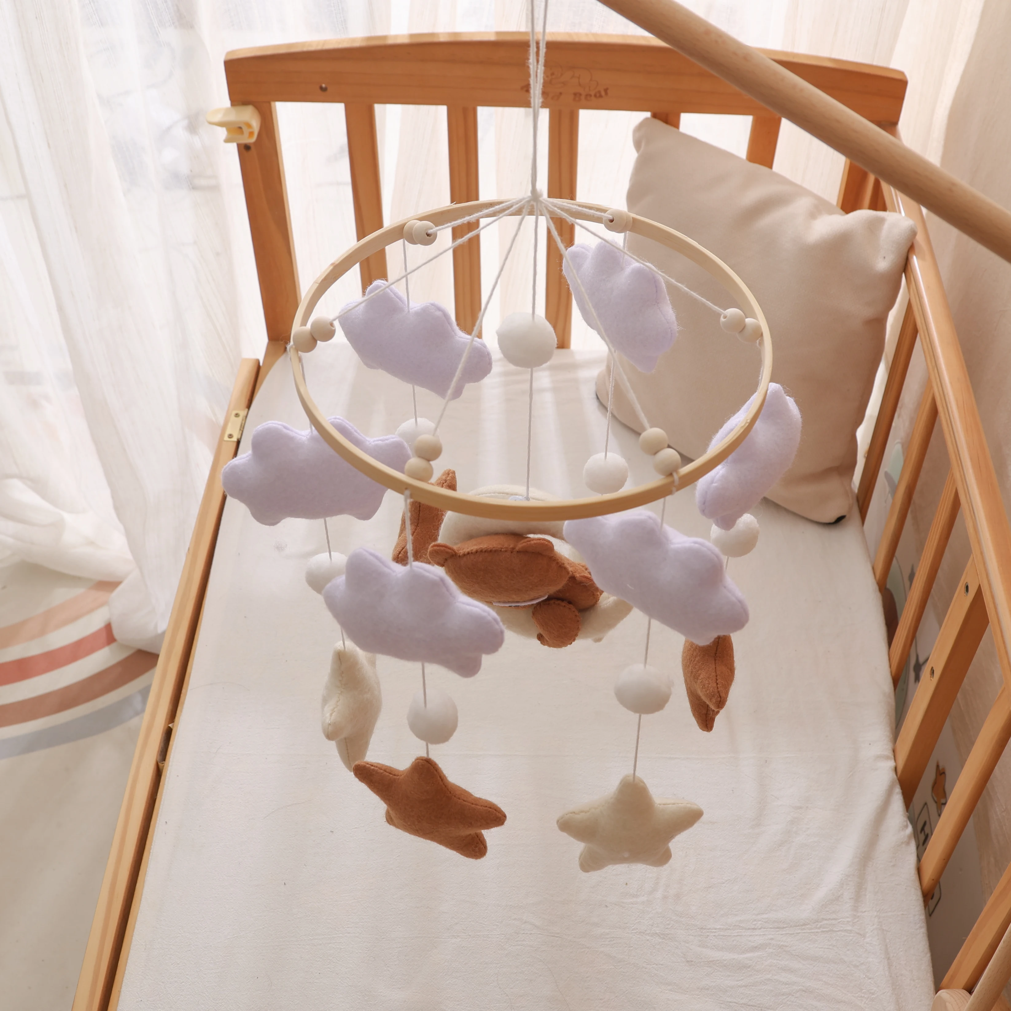 22.86cm 회색 나일론 모바일 보육 장식 장난감, 봉제 곰, 구름 및 별 - 청소년 방을 위한 진정 침대 벨