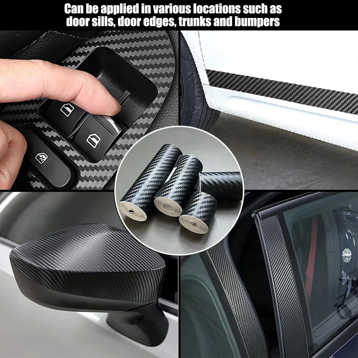 حافة باب السيارة المضادة للخدش الشريط الأسود ثلاثية الأبعاد نانو ألياف الكربون مقاوم للماء العالمي الجانب مرآة حامي قطاع الفيلم #6