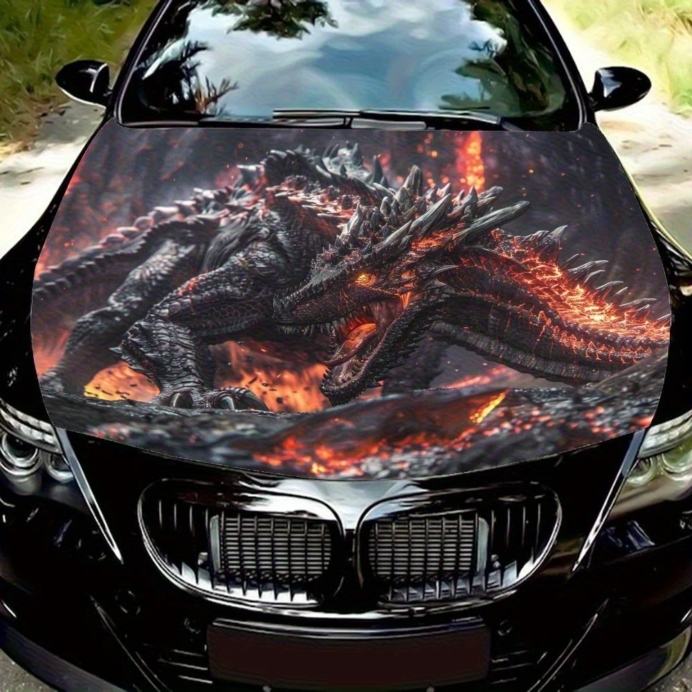 

Наклейка на капот автомобиля с пламенным черным драконом — брызгозащищенная виниловая пленка из ПВХ, легко удаляемая, без остатков, подходит для большинства автомобилей, Dur