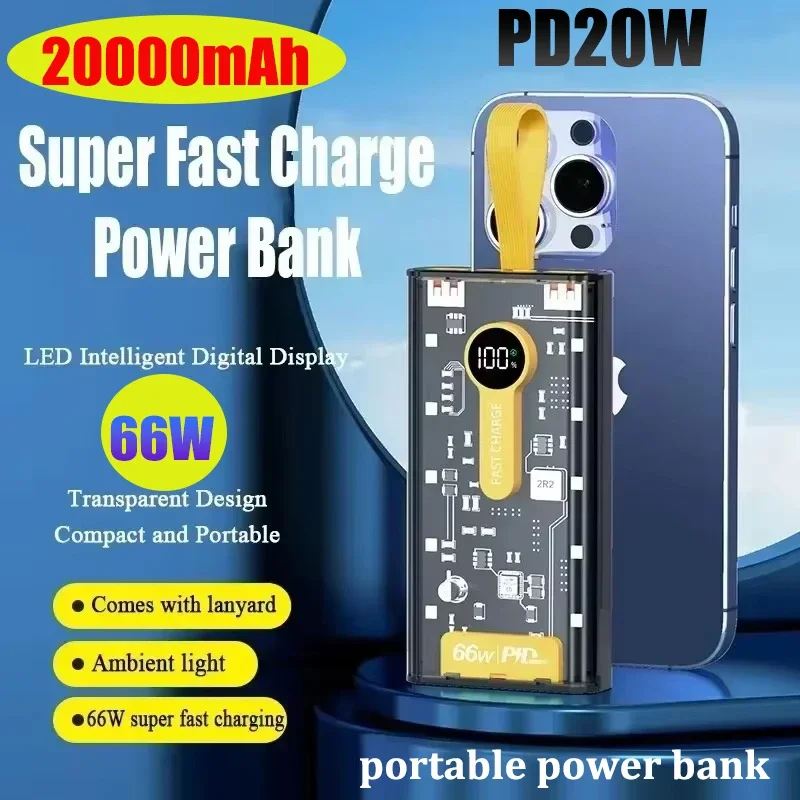 

New PD20W 66W Portable Power Bank 20000mAh Fast Charging USB C External Battery 10000mAh Power Bank for IPhone Samsung Xiaomi