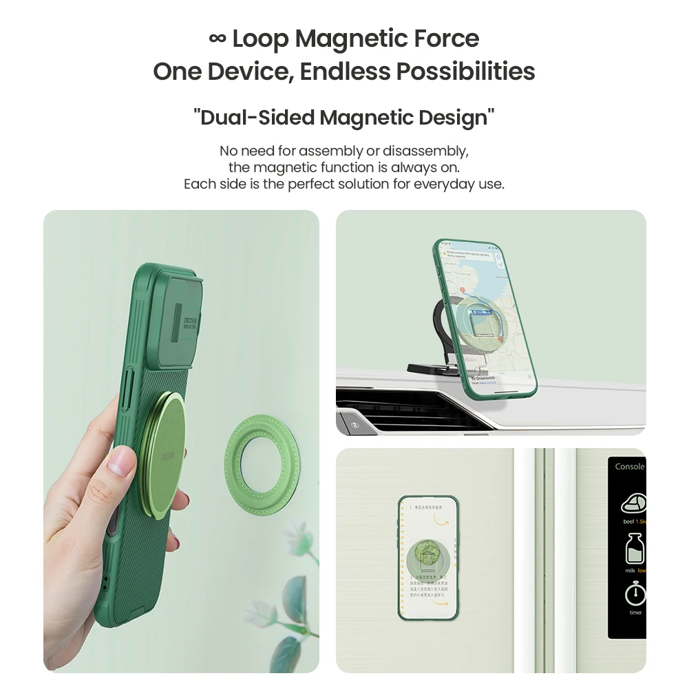 NILLKIN Magnetic Phone Holder For iPhone 16 Foldable Ring Buckle Back Adhesive Stand Portable Car Phone Holder For Huawei Xiaomi