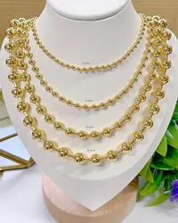 10PCS, 18K Gold Plated Necklace Accessories For Women Men Round Ball Chain Beads Chain Necklaces Choker Jewelry Wholesale