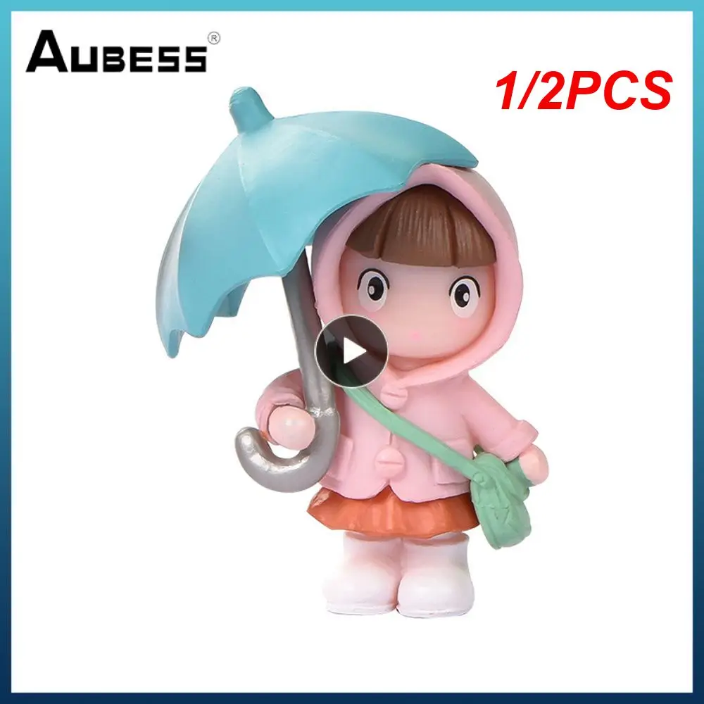 1/2PCS Girl Ornaments Micro Landscape Unique Gift Decorative Cute Small Raincoat Umbrella Doll