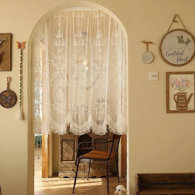 French Pastoral Style Lace Short Curtain Enclosure Kitchen Door Curtains Cafe Living Room Window Kitchen Curtain Decoration