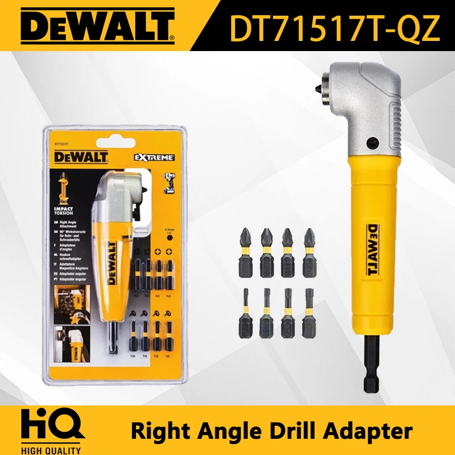 

DEWALT 10 in 1 Right Angle Drill Adapter with Bit Set PH/PZ/TORX 150mm Impact Ready Hex Bit Holder DT71517T-QZ