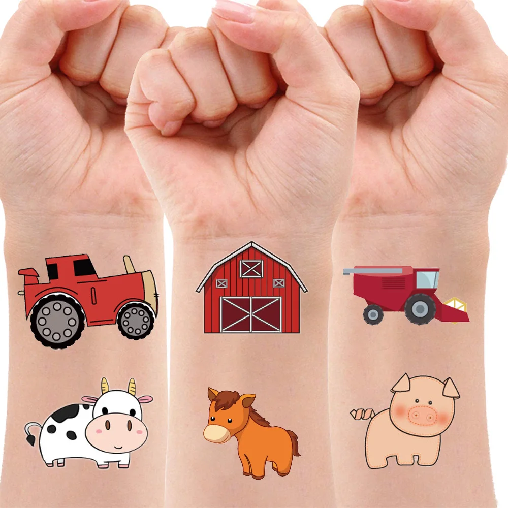 10sheets Farm Cow Birthday Party Supplies Temporary Tattoos Barnyard Animal Horse Tractor Pig Sheep Kids Birthday Gift Decor