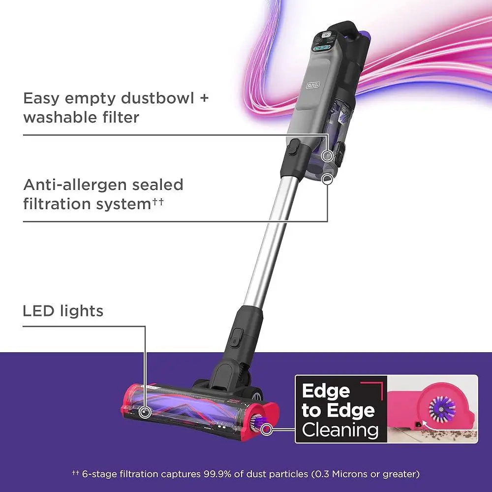Cordless Vacuum Cleaner with Powerful Suction Anti-Tangle Beater Bar LED Headlights Lightweight Portable Handheld Design Easy