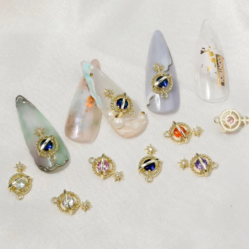 6 個ジルコン惑星ネイルアート装飾マニキュア Diy 合金装飾品ネイルアクセサリーサロン装飾装飾品