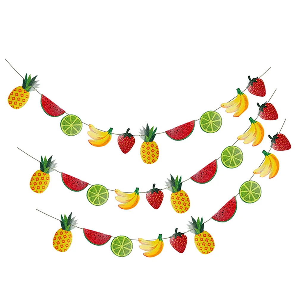 

3 Sets Fruit Latte Party Banner Hawaiian Theme Decorations Summer for Fruits Tropical Fresh
