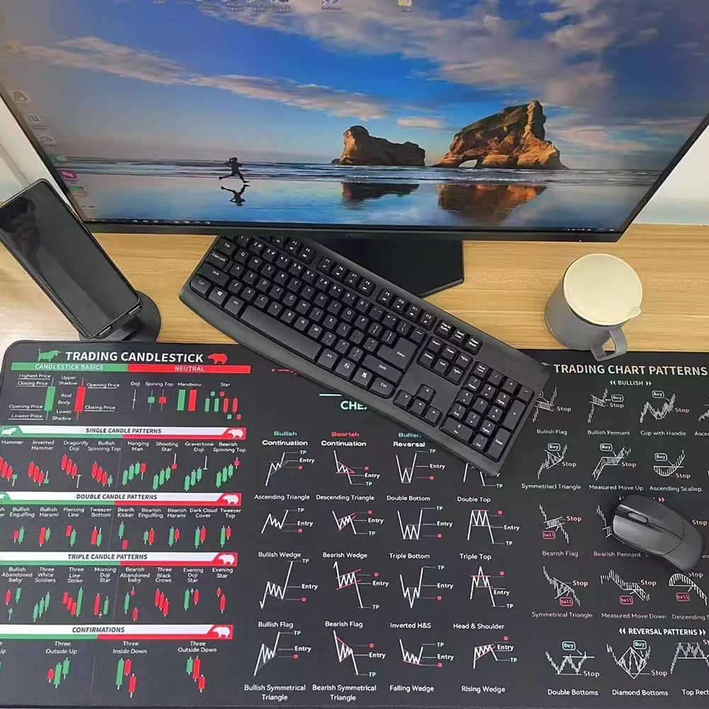 1200x600x4mm Large Keyboard Pad Trading Chart Pattern Mouse Pad Desktop Pc Accessories All Size Edgelock Rubber Desk Mat XXL