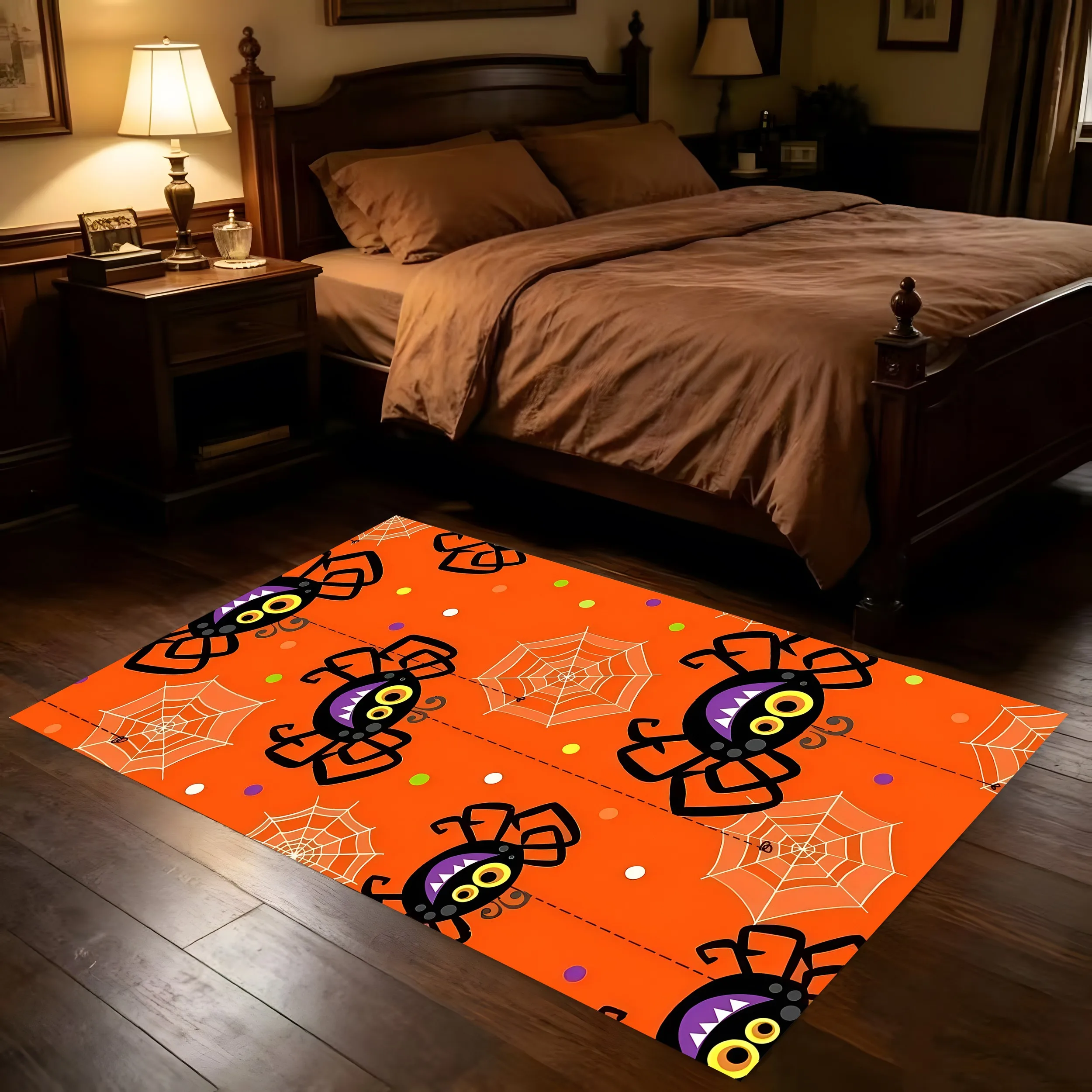 Velvet Cartoon Ghost Pumpkin Fun Halloween 2D Rug for Living Room, Bedroom and Party, Warm