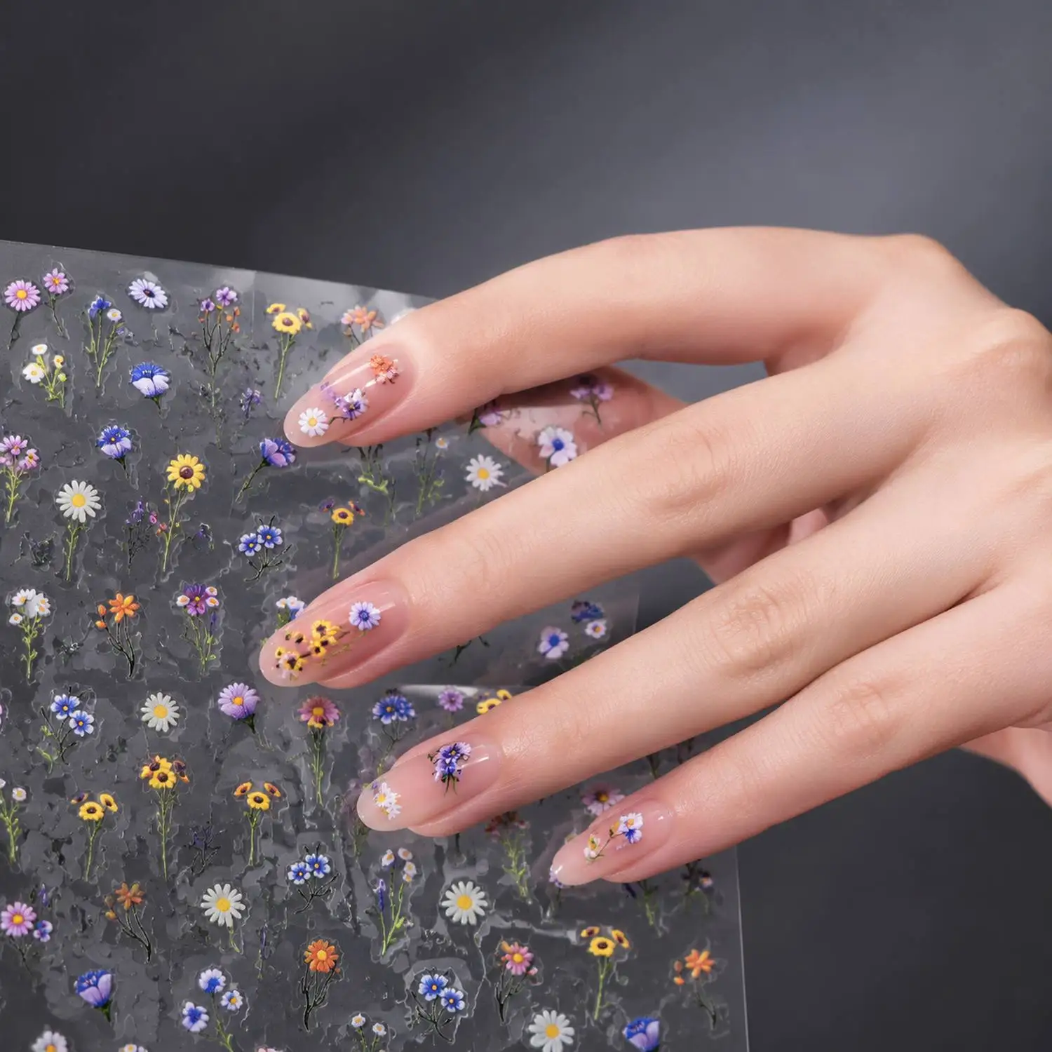 1Pc Exquisite 3D Embossed Floral Nail Sticker Vibrant Multi Color Wildflower Nail Decal Elegant Fresh Forest Style Nail Slider