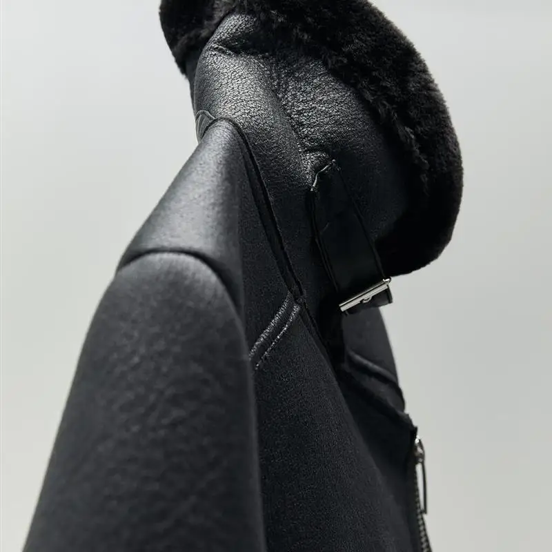 Thiened Double face moto Jaet femmes rembourré fourrure cuir manteau rue Sle longue Sve fermeture à glissière couleur