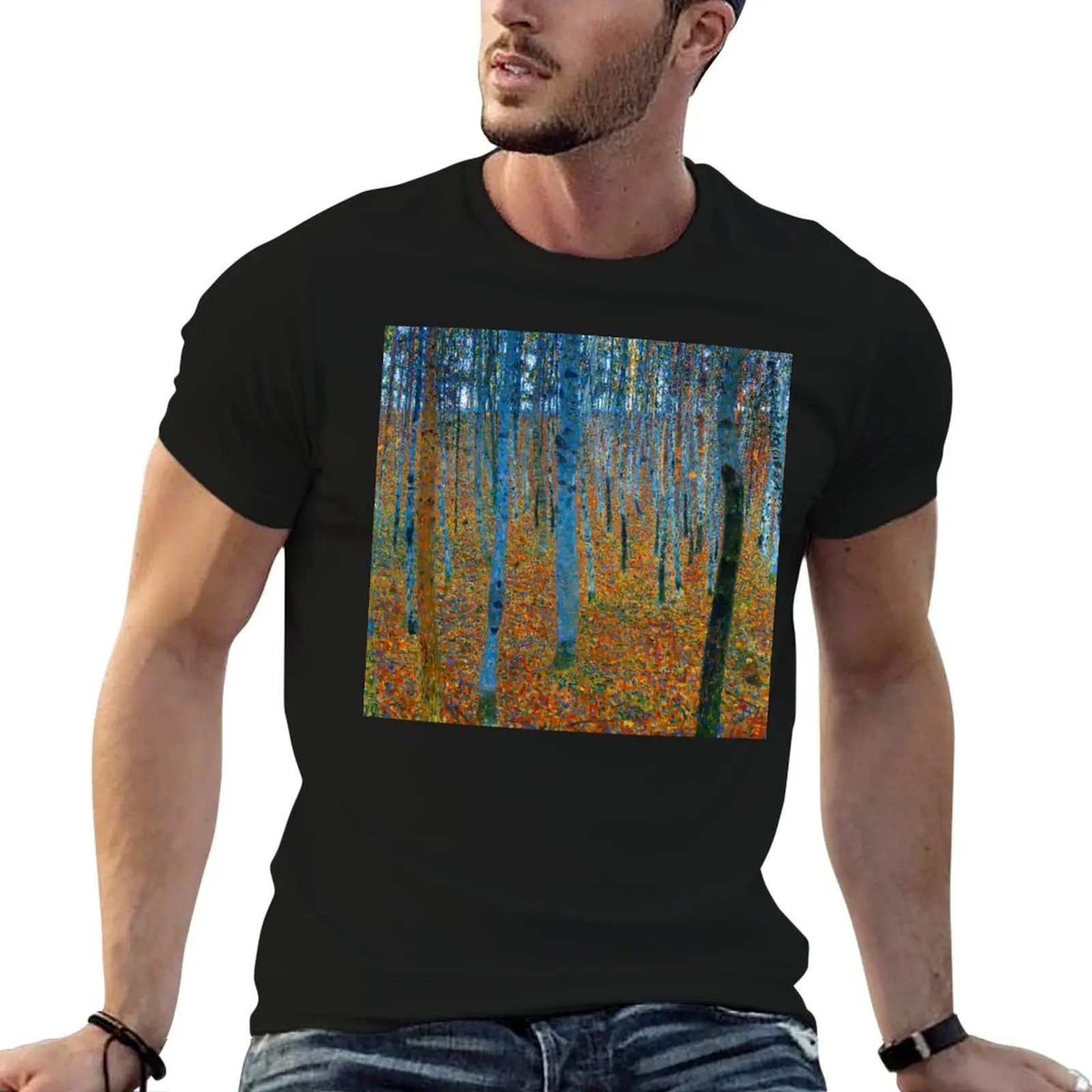 GUSTAV KLIMT HD - Gustav Klimt's Beech Grove I (1902) famous painting T-Shirt heavyweights sports fans T-shirts for men cotton