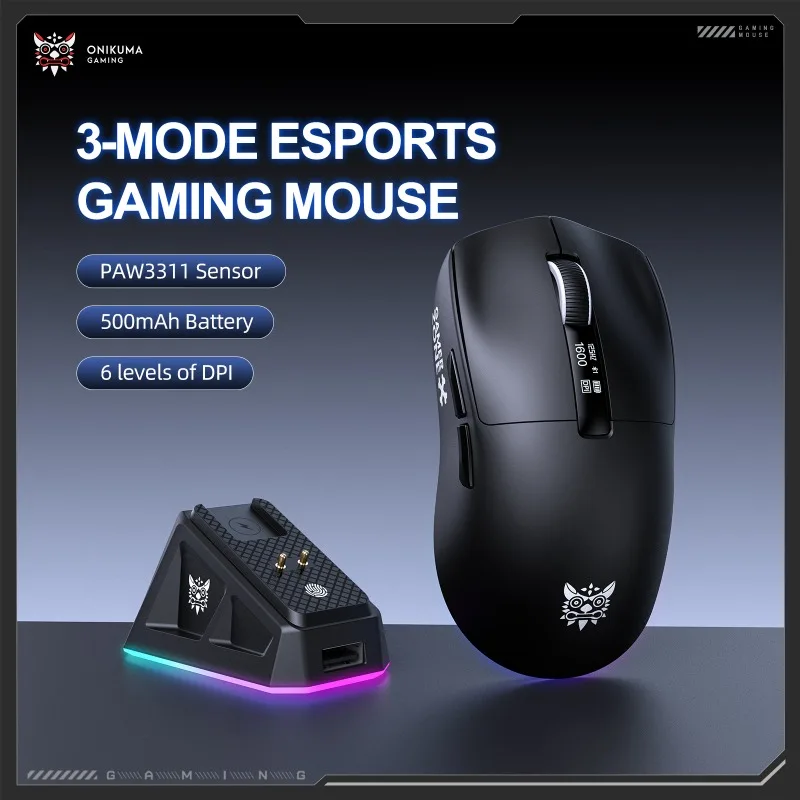 ONIKUMA DM07 Gaming Mouse RGB Lighting 3 Mode Connection Wireless  500mAh Rechargeable Battery 6 Levels DPI for PC Laptop Gamer