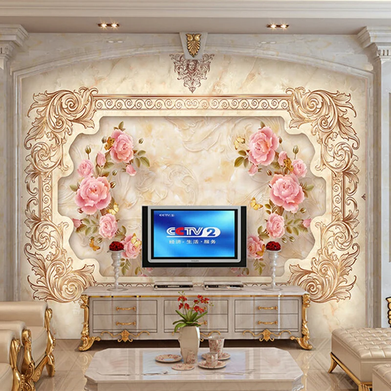 Custom Large Size Wallpaper European Style 3D Stereo Relief Rose Flowers Murals Wall Decoration Living Room Bedroom TV Backdrop