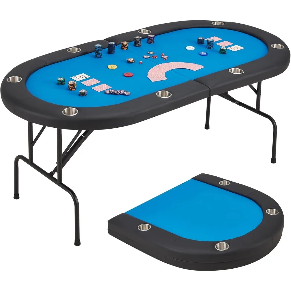 

Poker Table Foldable, 8 Players Gaming Table w/Stainless Steel Cup Holder & Portable Storage Bag, Folding Oval Texas Holdem