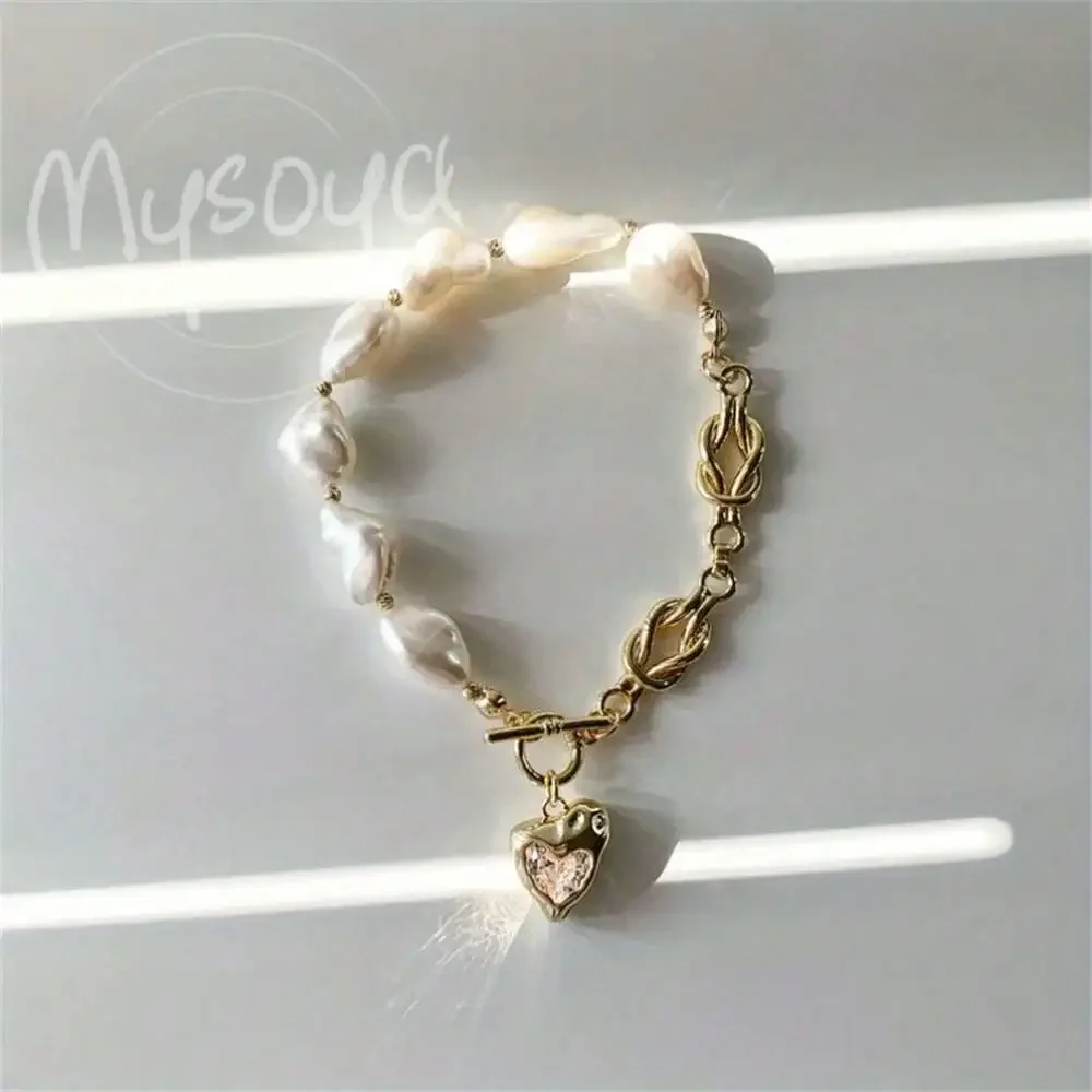 

MYSOYA Baroque Pearl Bracelet 9-10mm Pearls Gift Box Gift for Her/Him Wedding Jewelry Christmas Birthday Valentine's Day Gift