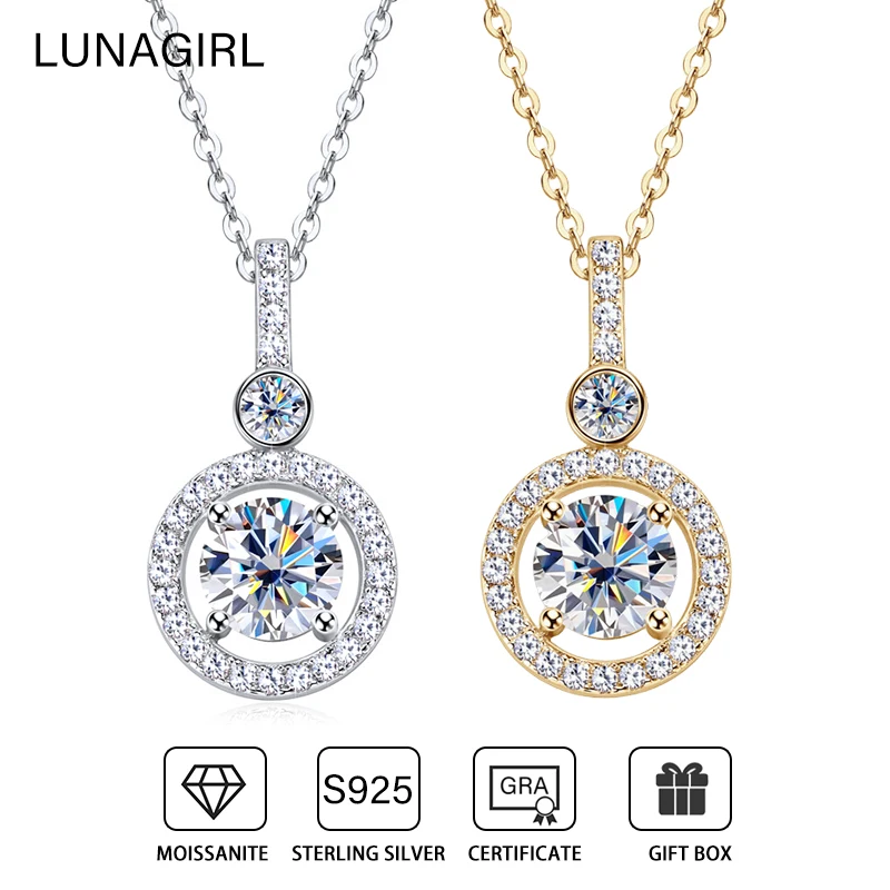 

1.33CT All Moissanite Round Pendants Necklaces GRA Certificate 925 Sterling Silver Clavicle chain For Women Fine Jewelry Gifts