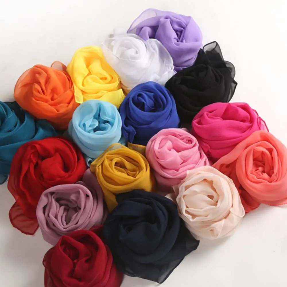 Elegant Chiffon Women Scarf Thin Soft Long Shawls and Wraps Breathable Solid Color Beach Sunscreen Hijab
