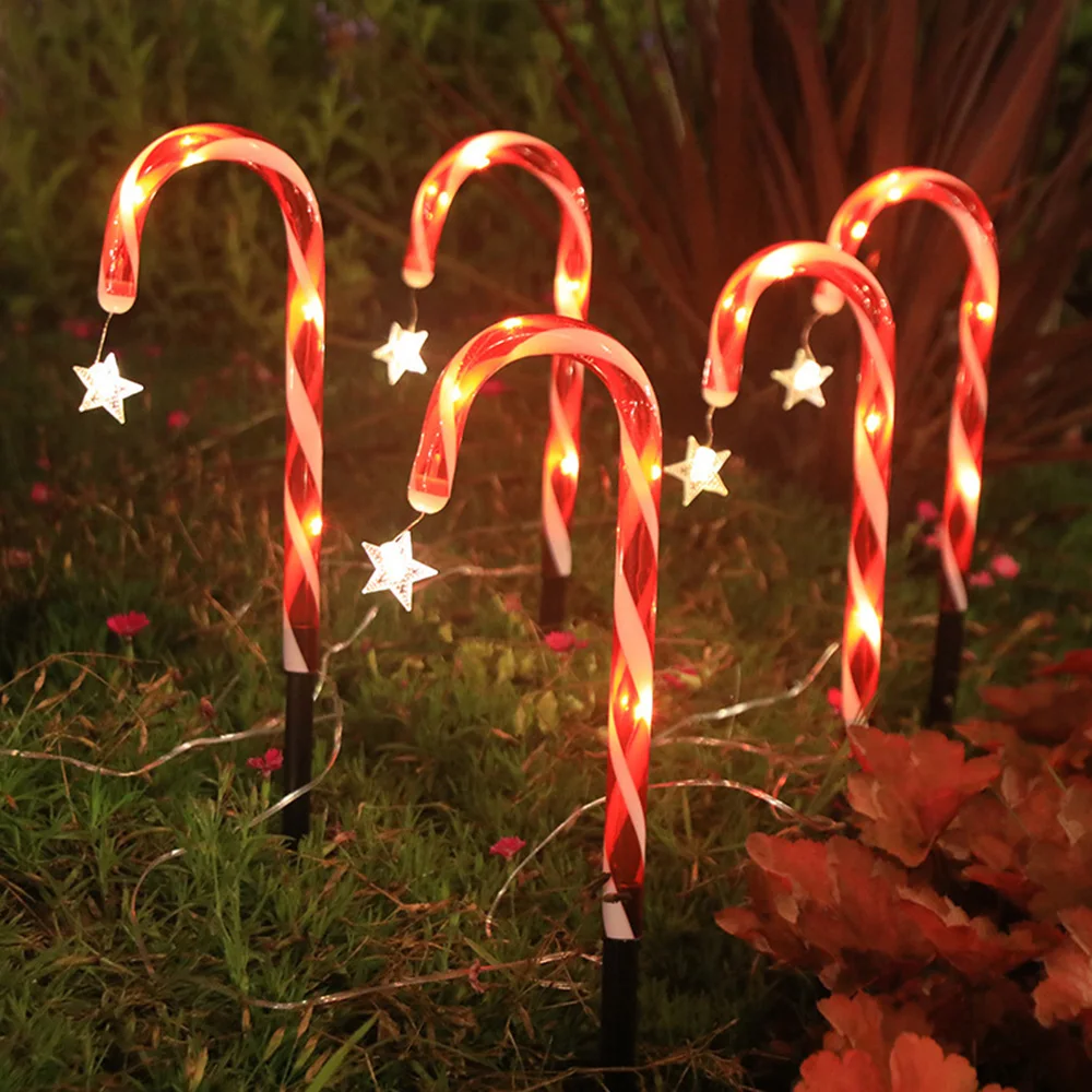 Christmas Candy Cane Lights 8 Modes Timer Remote Waterproof Battery Operated Pathway Marker Garden Landscape Decor Lawn Lights