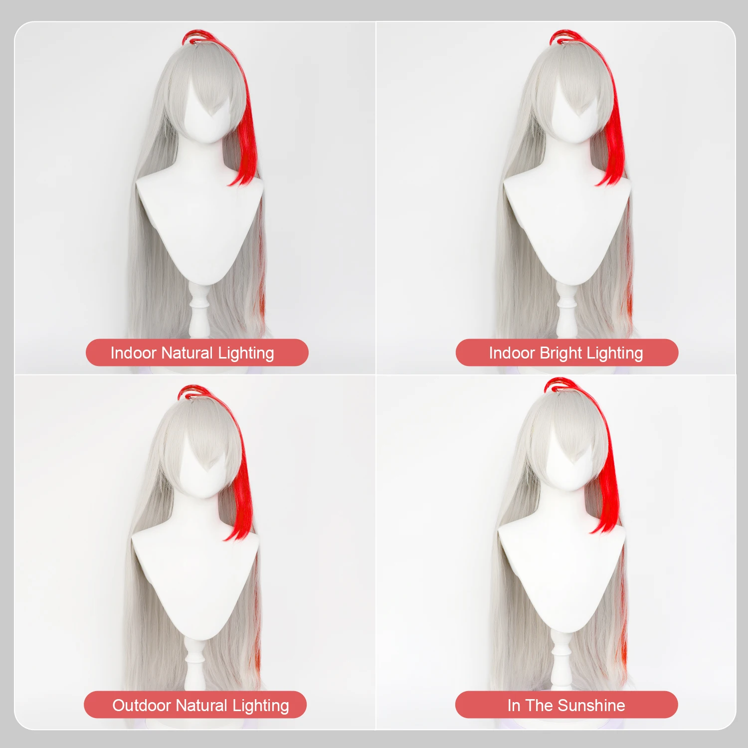 30インチ コスプレウィッグ オナー・オブ・キングス イン・ダーク・フェザー グレーレッドグラデーション 耐熱ロングストレート合成毛 女性用