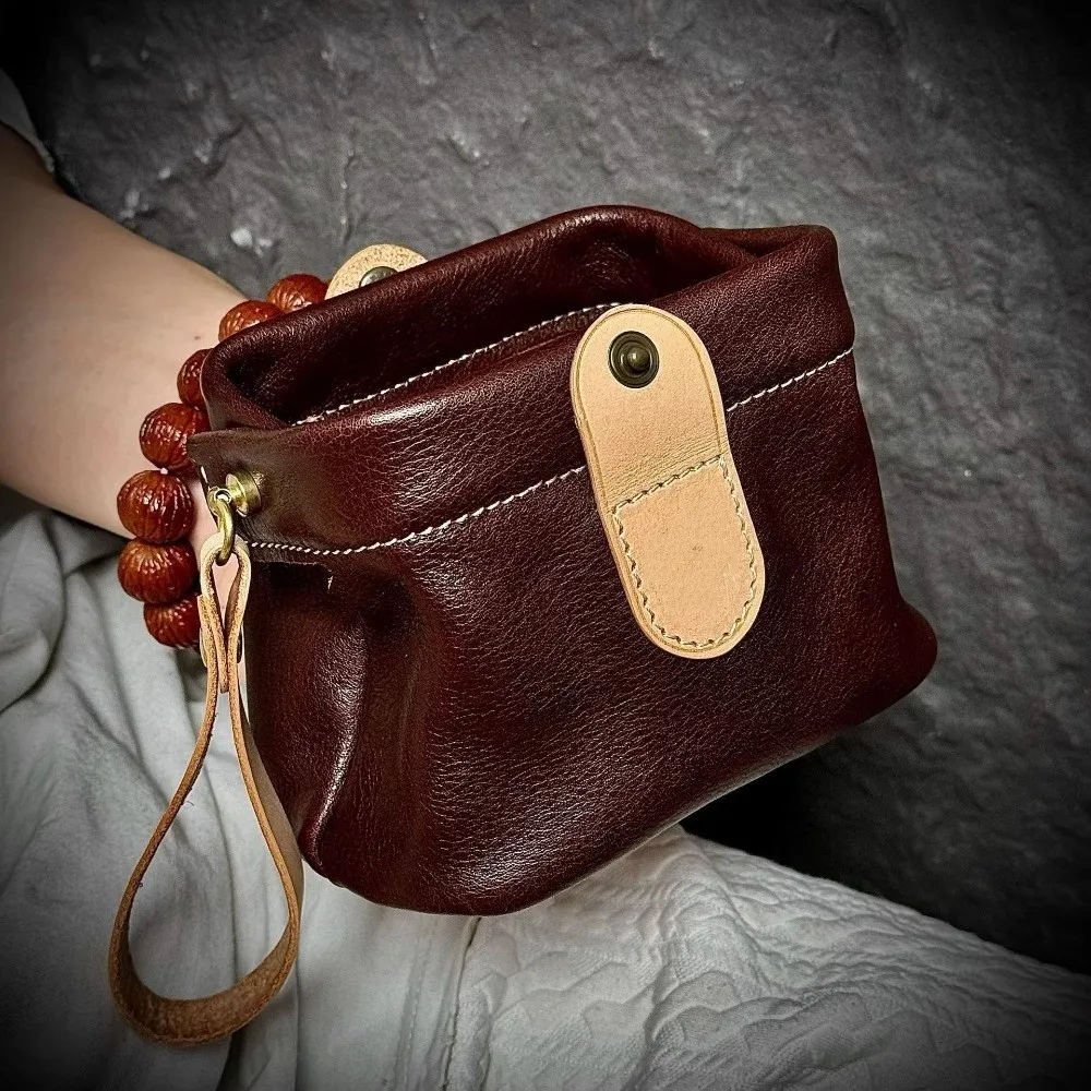 Portable Snap Closure Coin Purse Wrist Strap Solid Color Card Holder Wallet Business Vertical Card Holder Daily