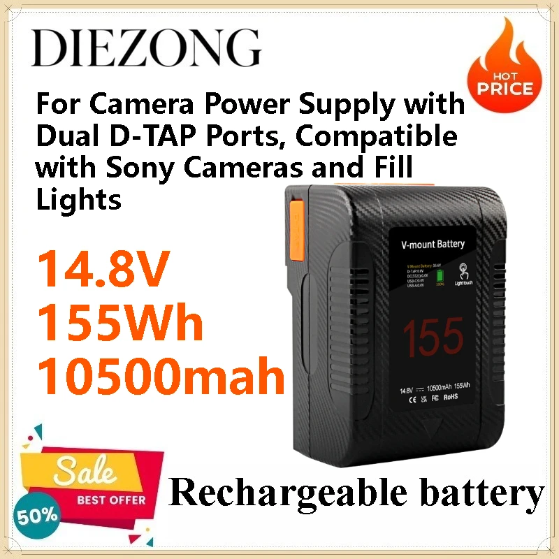 

2pcs V Mount Battery 155W for Camera Power Supply with Dual D-TAP Ports, Compatible with Sony Cameras and Fill Lights