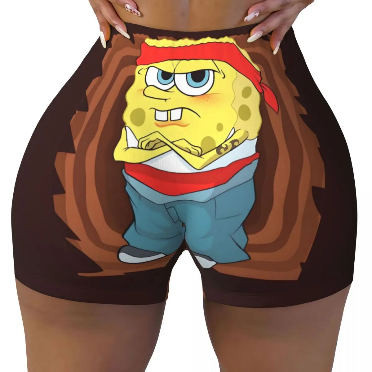 

Custom SpongeBobed Biker Running Workout Shorts Women Funny Cartoon Athletic Gym Yoga Shorts