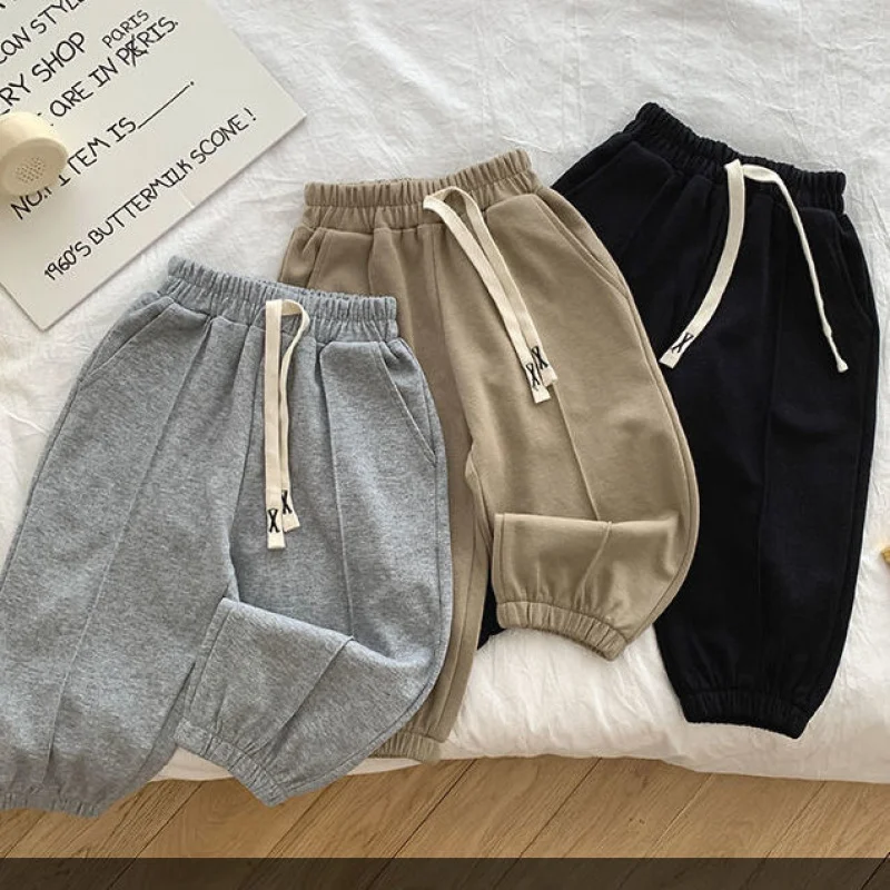 

Boys and Girls Spring and Autumn Lace-up Striped Casual Pants Elastic Waist Drawstring Sports Pants Long Pants