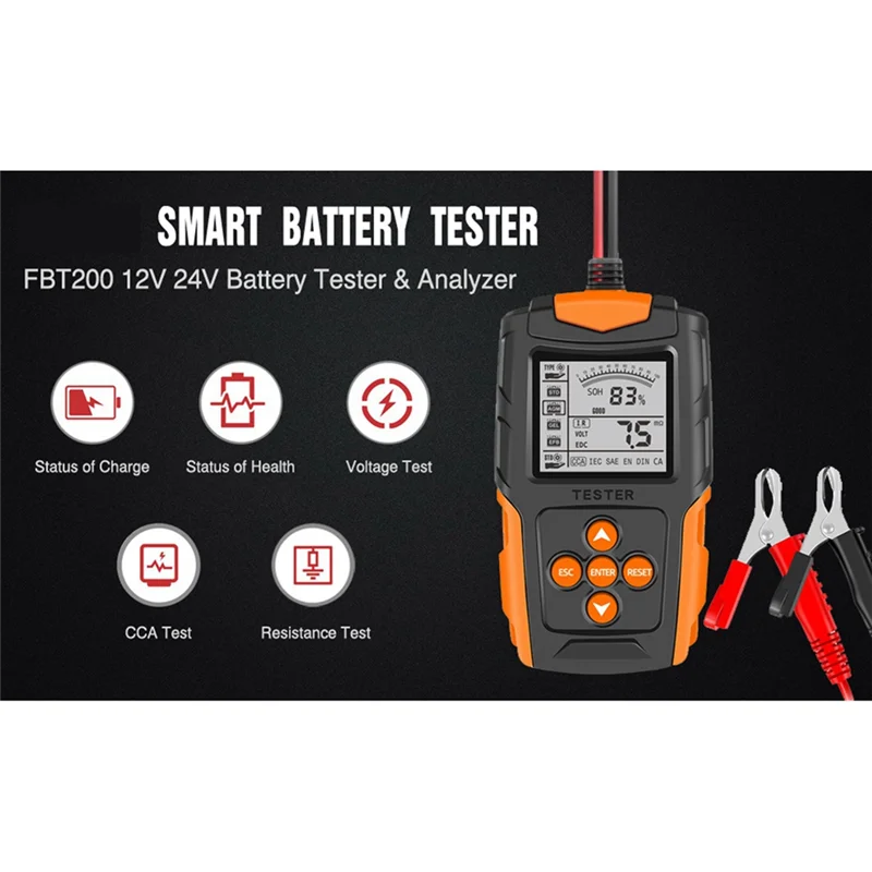 ABNC-12V 24V Portable Professional Car Battery Tester Motorcycle Digital Battery Analyzer for Lead-Acid Battery Testing