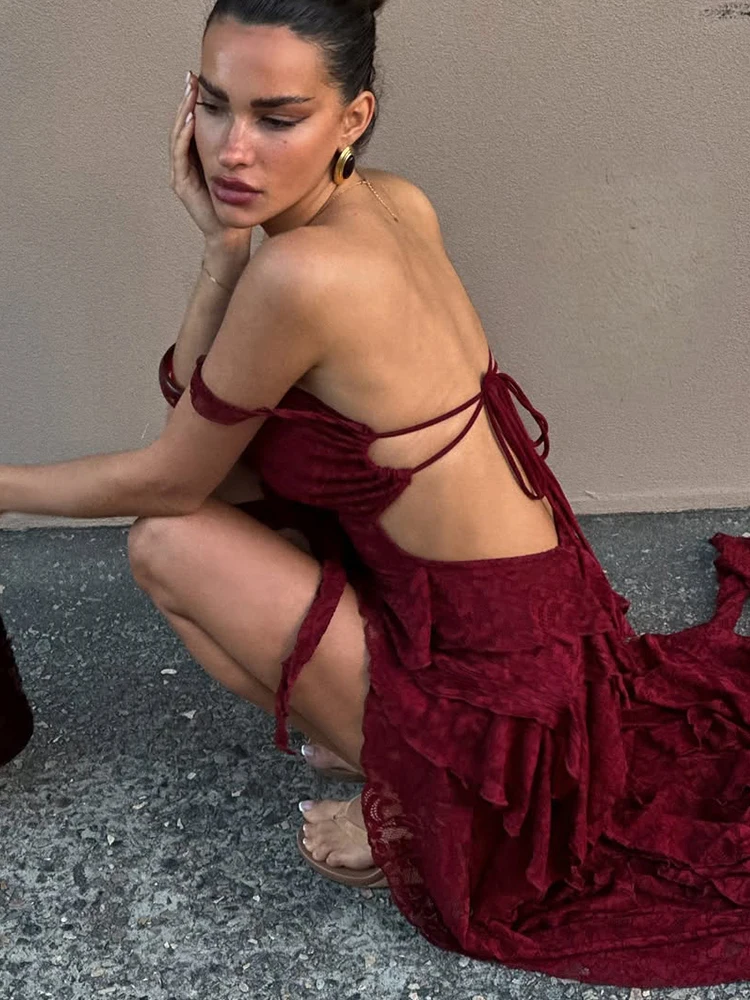 Cutenew Lace Emboridered Women Dresses Sexy Hot Sheer Off Shoulder Irregular Backless Bandage Vestidos Female Coquette Clubwear