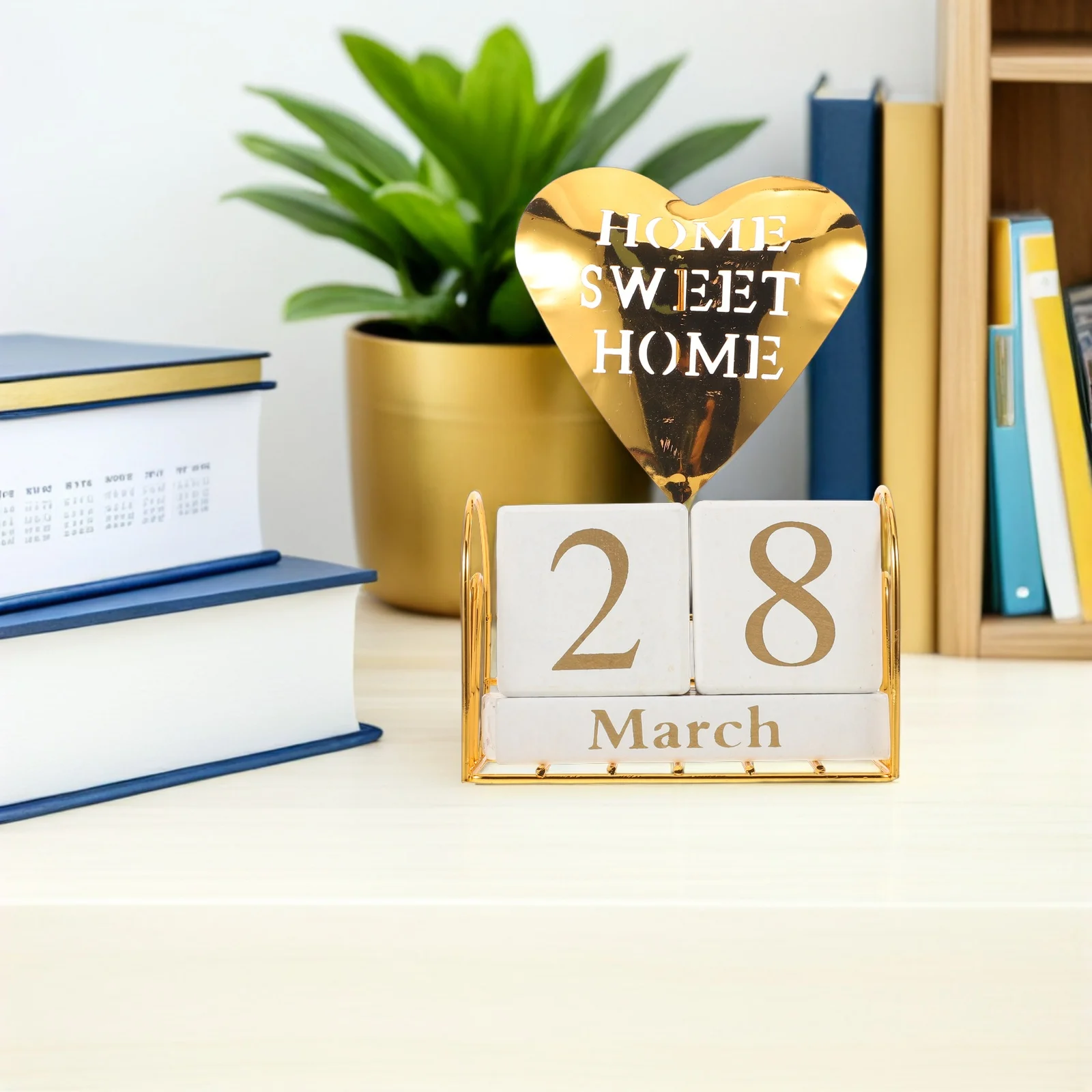 Ewiger Kalender mit Holzblock: Kompakter Desktop-Flip-Kalender mit natürlicher Maserungsoberfläche für Büro, Wohnzimmer oder Bauernhaus-Dekoration