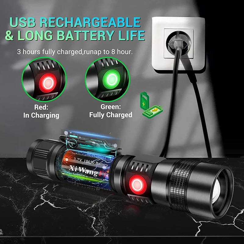 1200Lumen LED Flashlight With Magnetic UV Light Flashlight COB Side Light LED Torch Zoomable Outdoor Waterproof For Camping