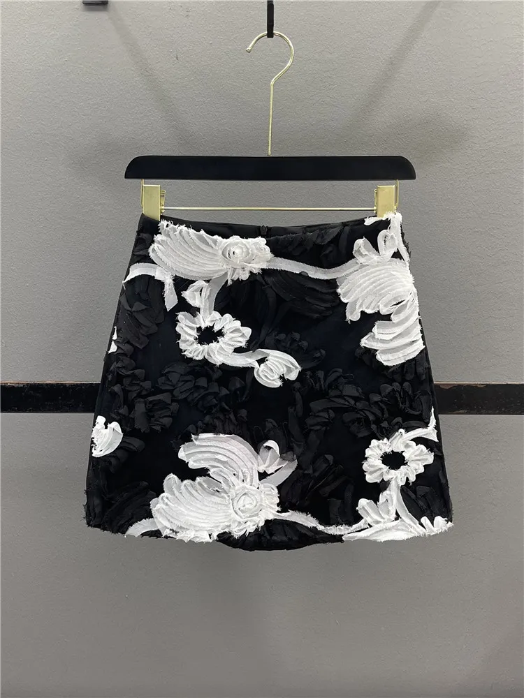 Elegant High Waist A-Line  Skirt with 3D Flower Design for Women Summer 2026 Casual Style Static Proof with  Zipper...