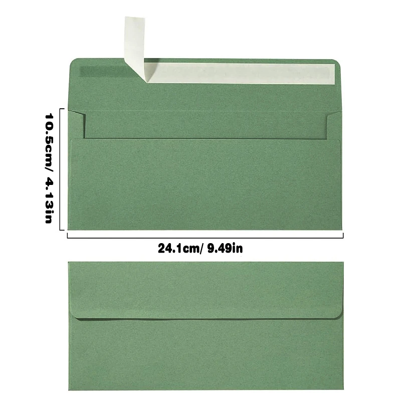 Envelope 50pcs Grass Green Autohesion Kraft Paper 241x105mm  Business Postcard Giftbox Packaging Envelopes Wedding Invitations