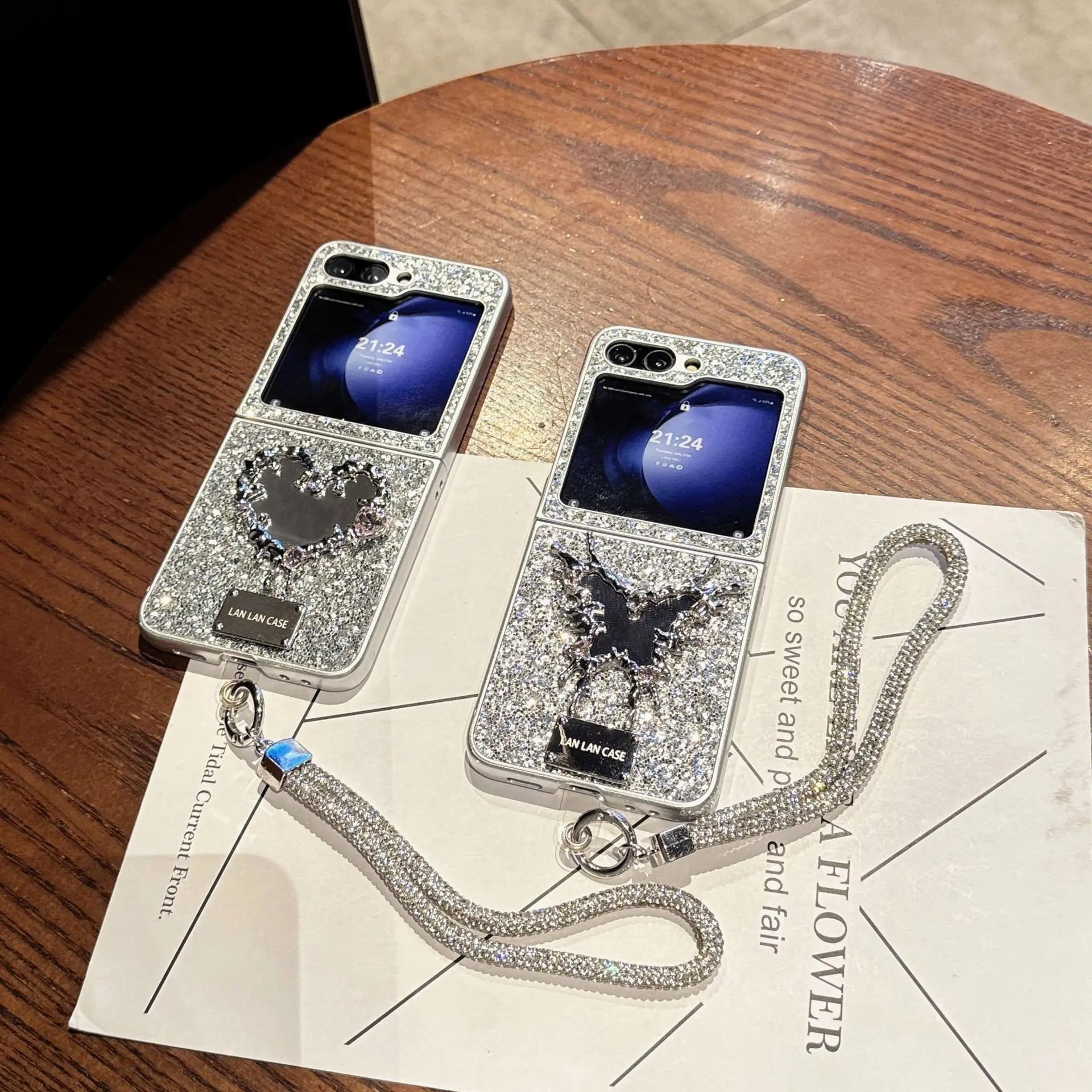 

Butterfly Heart Mini Mirror Phone Case for Samsung Galaxy Z Flip 7 6 5 4 Back Cover for ZFlip5 ZFlip6 ZFlip7 Case Shell