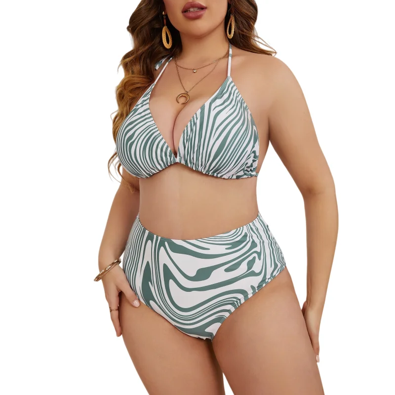 2026 Women Bikini Sets Swimsuits Mesh Cover Ups Padded Large Size High Waisted 3 Piece Halter Swimwear Big Breasts Beachwear