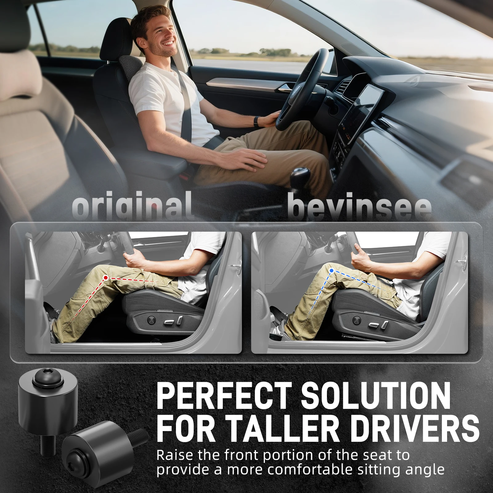 BEVINSEE Espaciador de ajuste de asiento de aluminio Elevador de asiento para VW para Golf MK7 para Golf 7 GTI R 2015-2021