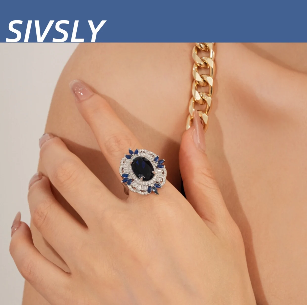 Delicate ultra-shiny zirconium oval open ring, high-end sense, index finger ring, hot sale model, elegant and luxurious