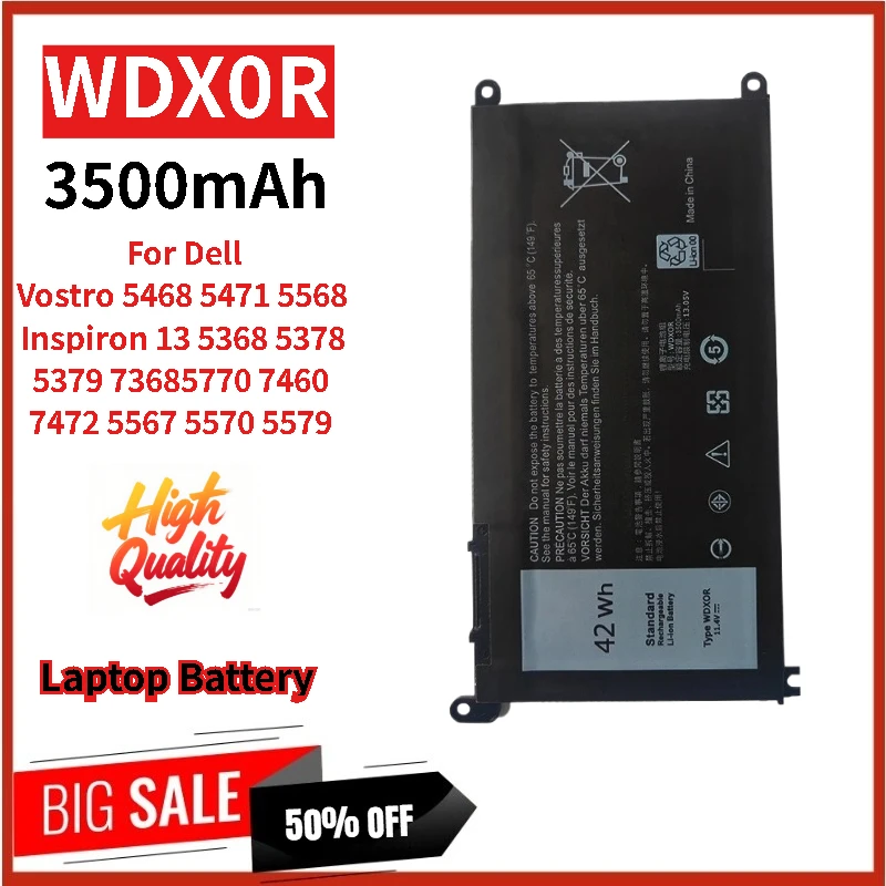 

100% новый аккумулятор для ноутбука WDX0R 11,4 В 3500 мАч для Dell Vostro 5468 5471 5568 Inspiron 13 7368 5770 7460 74725368 5378 5379