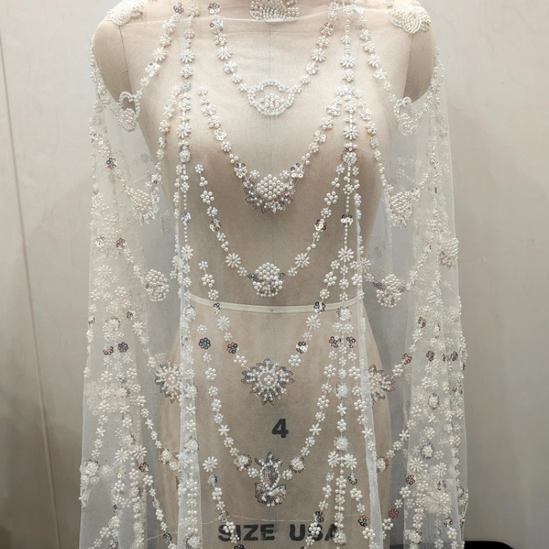 

High Quality Mesh Wedding Dress Lace Accessories Beaded Sequins Irregular Chain Lace Fabric