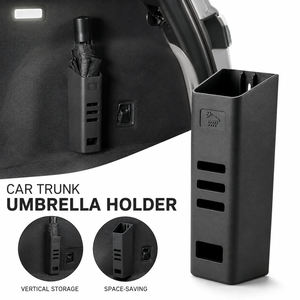 Universal Car Umbrella Holder Wet Folding Umbrella Storage Bucket ABS Organizer with Back Clip for Seat Trunk Home